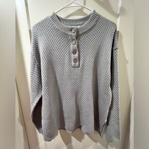 NWT Light Gray Knit Henley Button-Front Sweater